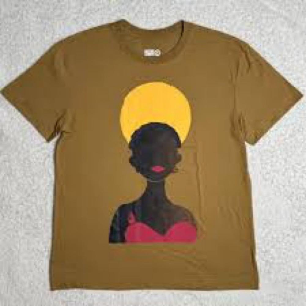 Target Women's Short Sleeve Tee - Brown with Yellow and Pink Graphic